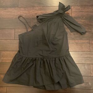 Peplum, black, cotton, one shoulder top